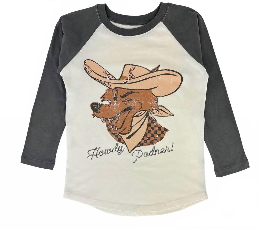 NEW TINY WHALES kids' long sleeve raglan top in howdy podner